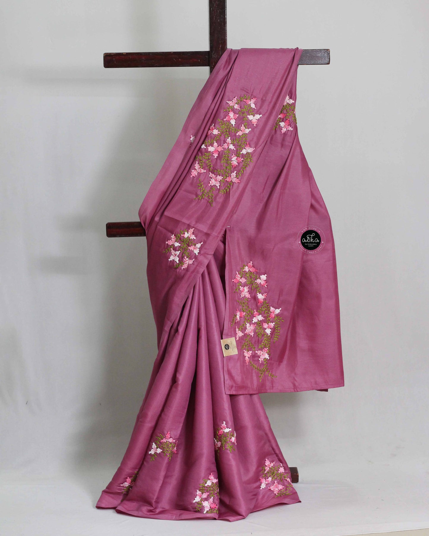 Mulberry Pink Semi Saree with Hand Embroidery and Bead Work