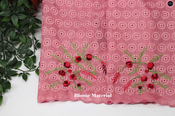 Peach Phulkari Saree with Floral Hand Embroidery