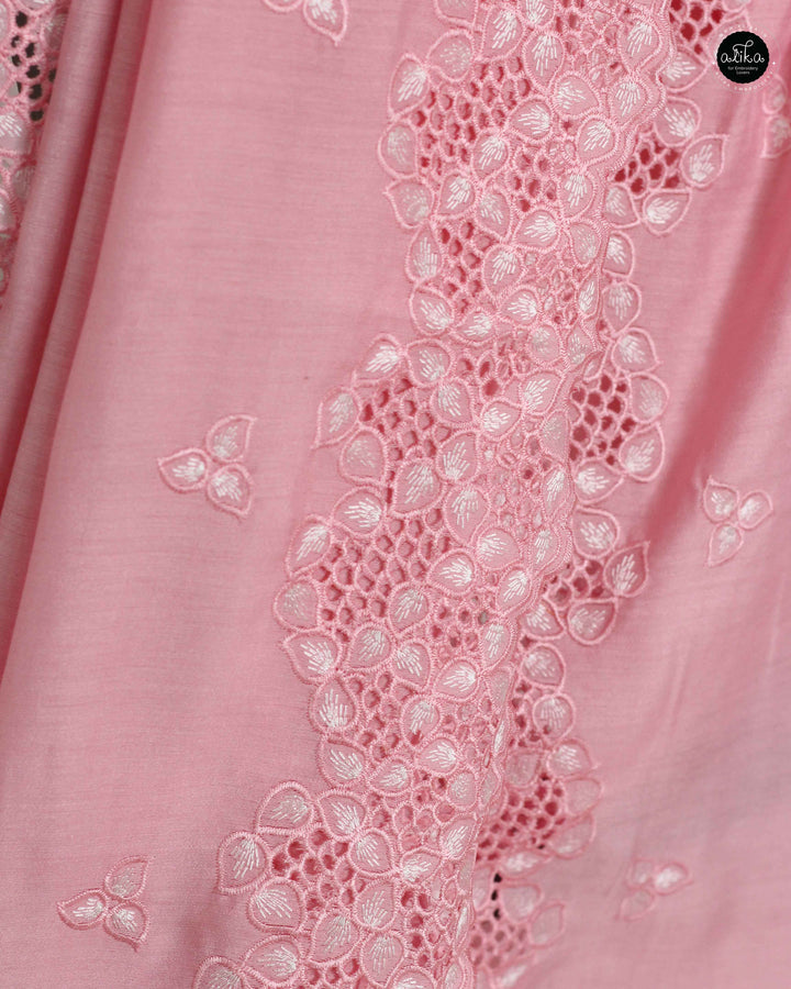 Blush Pink Chanderi Saree with Floral Cutwork Border