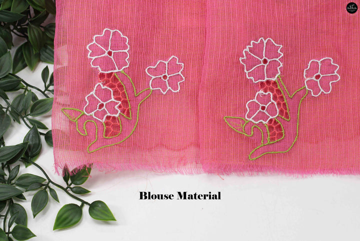 Peach Pure Tissue Saree with Floral Twine Cutwork