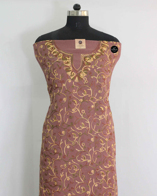 Chocolate brown Kashmiri Cotton Unstitched top and bottom set-4.75 Mtrs