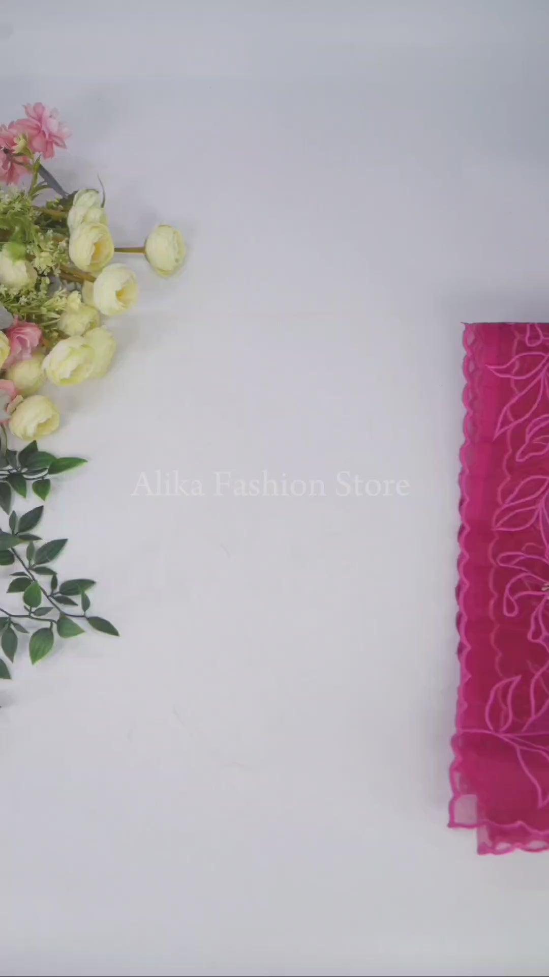 Rani Pink Pure Kota Doria Saree with Floral Appliqué Border
