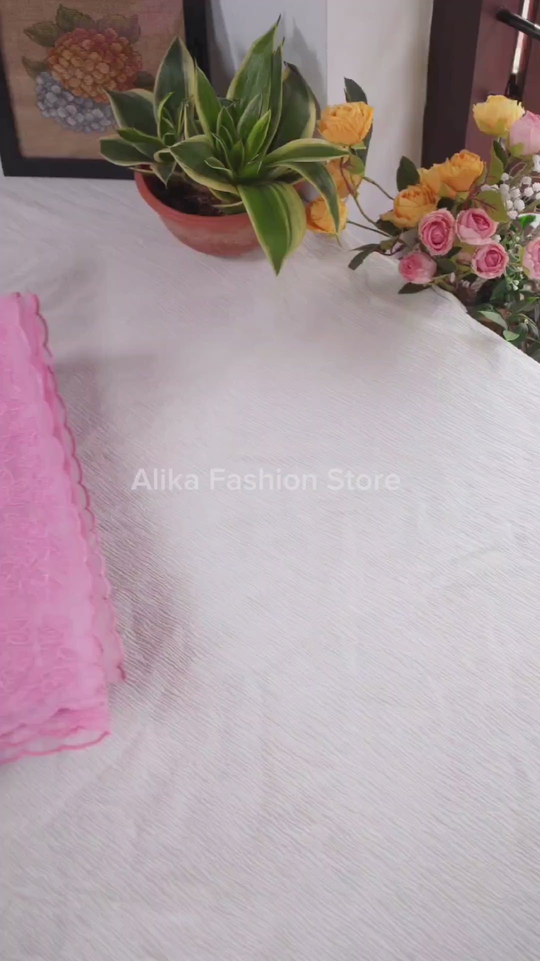 Light Pink Kota Saree with Floral Applique Border