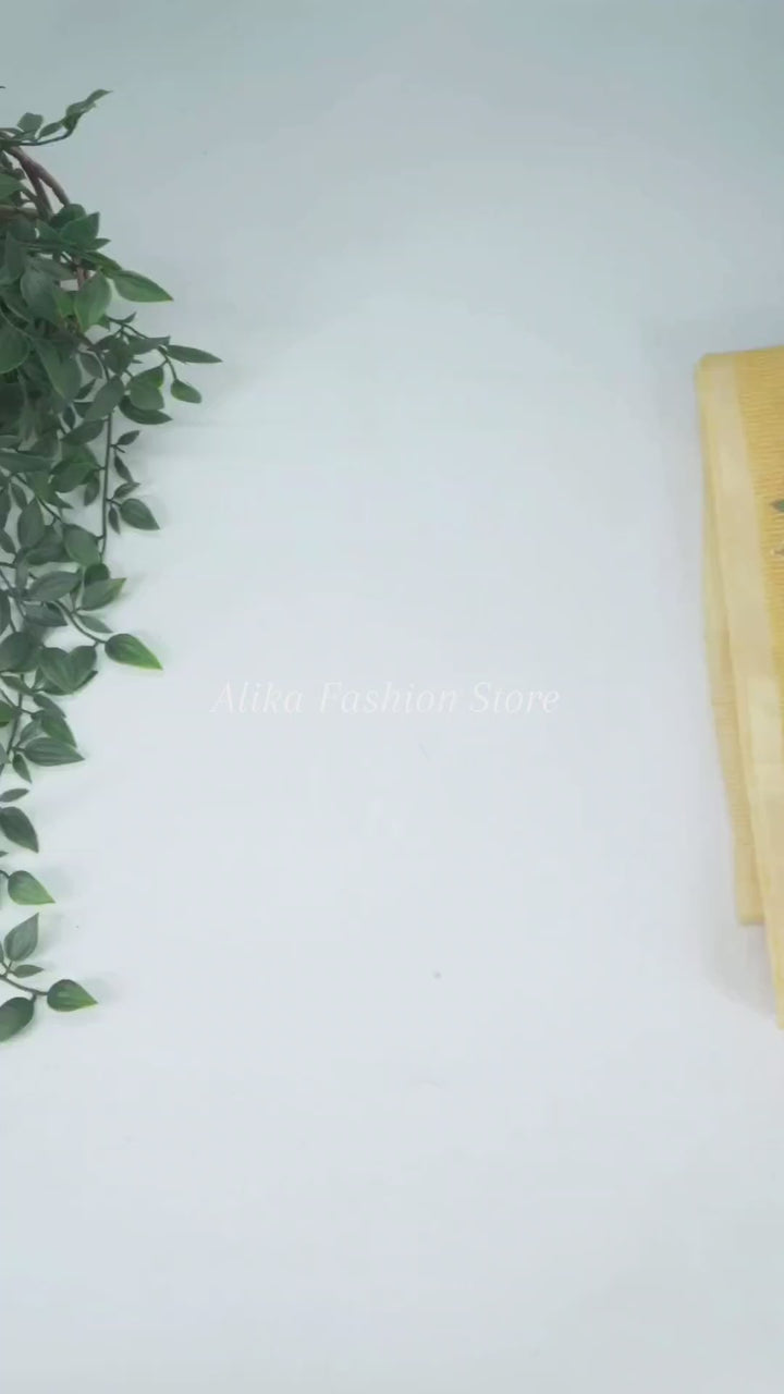 Mango Yellow Kota Saree with Floral Hand Embroidery