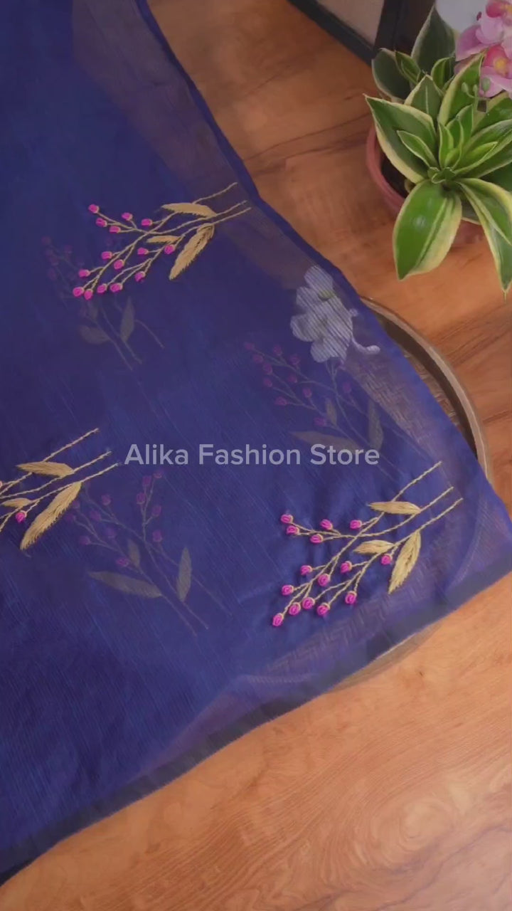 Royal Blue Striped Kota Saree with Bullion Embroidery – Elegant &amp; Stylish Traditional Wear by Alika Fashion Store