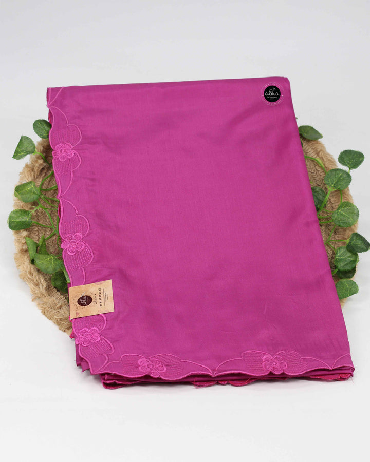 Magenta Semi Silk Saree with Floral Machine Embroidery