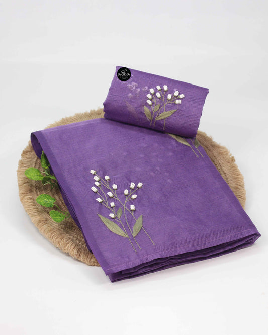 Purple Kota Saree with Handcrafted Floral Embroidery – Alika Fashion Store
