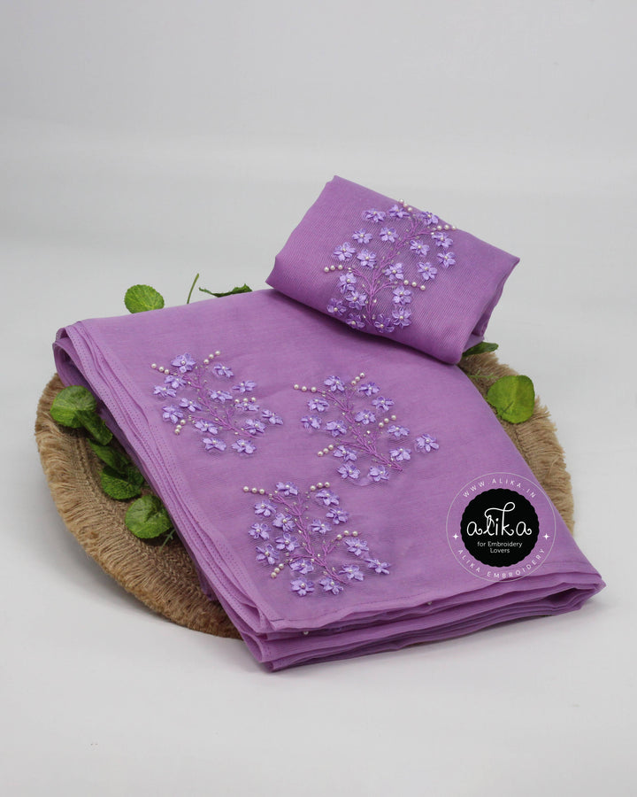 Lavender Kota Saree with Ribbon Work