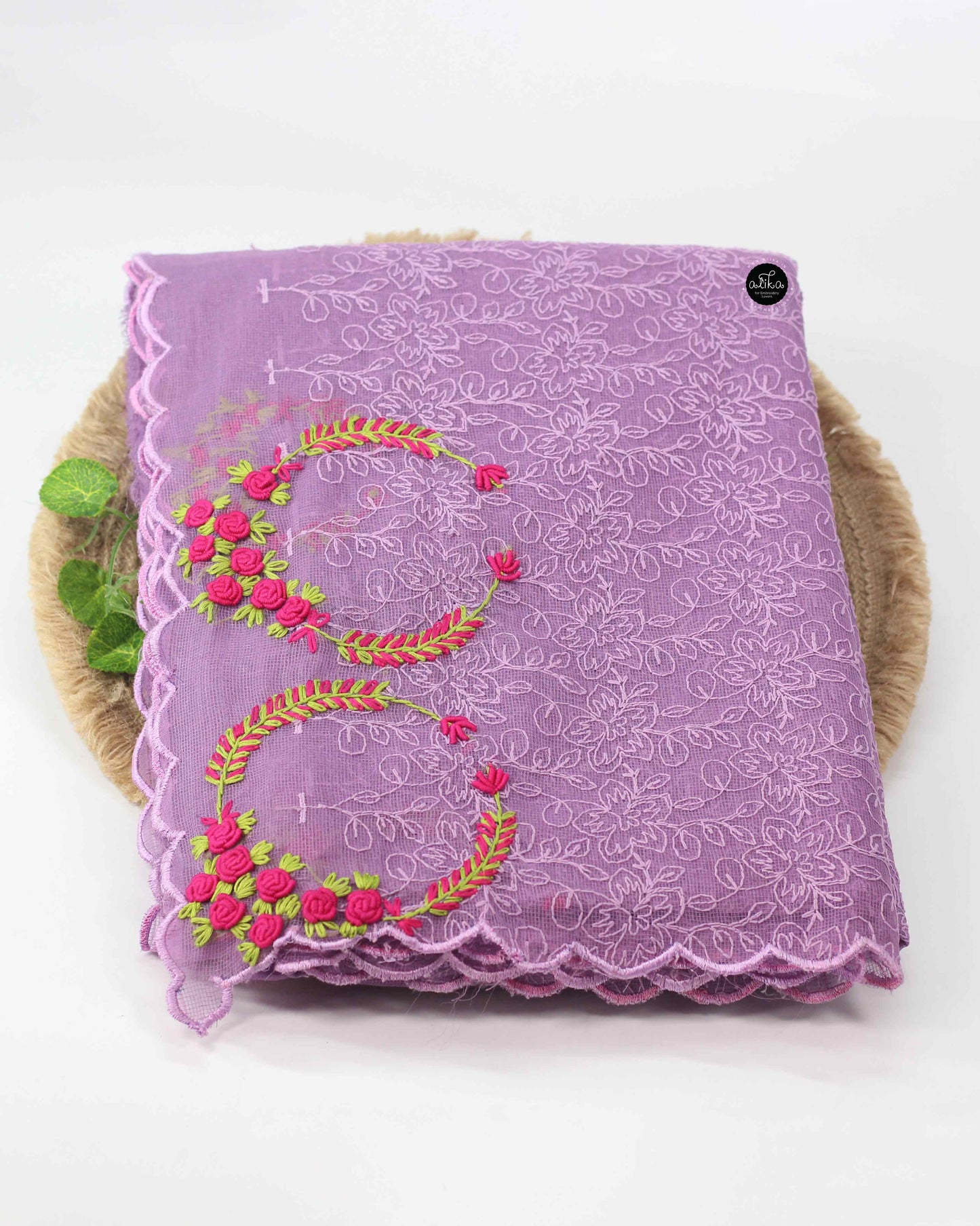 Lavender Phulkari Saree with Floral Hand Embroidery