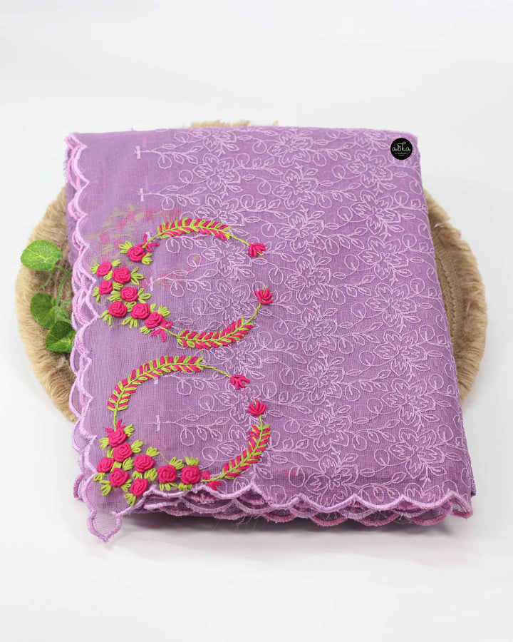Lavender Phulkari Saree with Floral Hand Embroidery