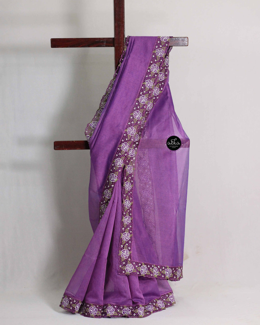 Purple Kota Saree with Floral Full Border Cutwork