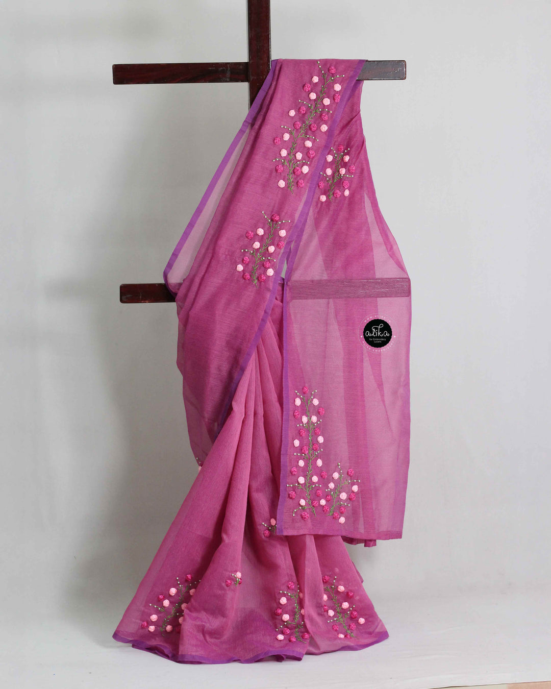 Purple Pink Kota Saree with Floral Ribbon Work