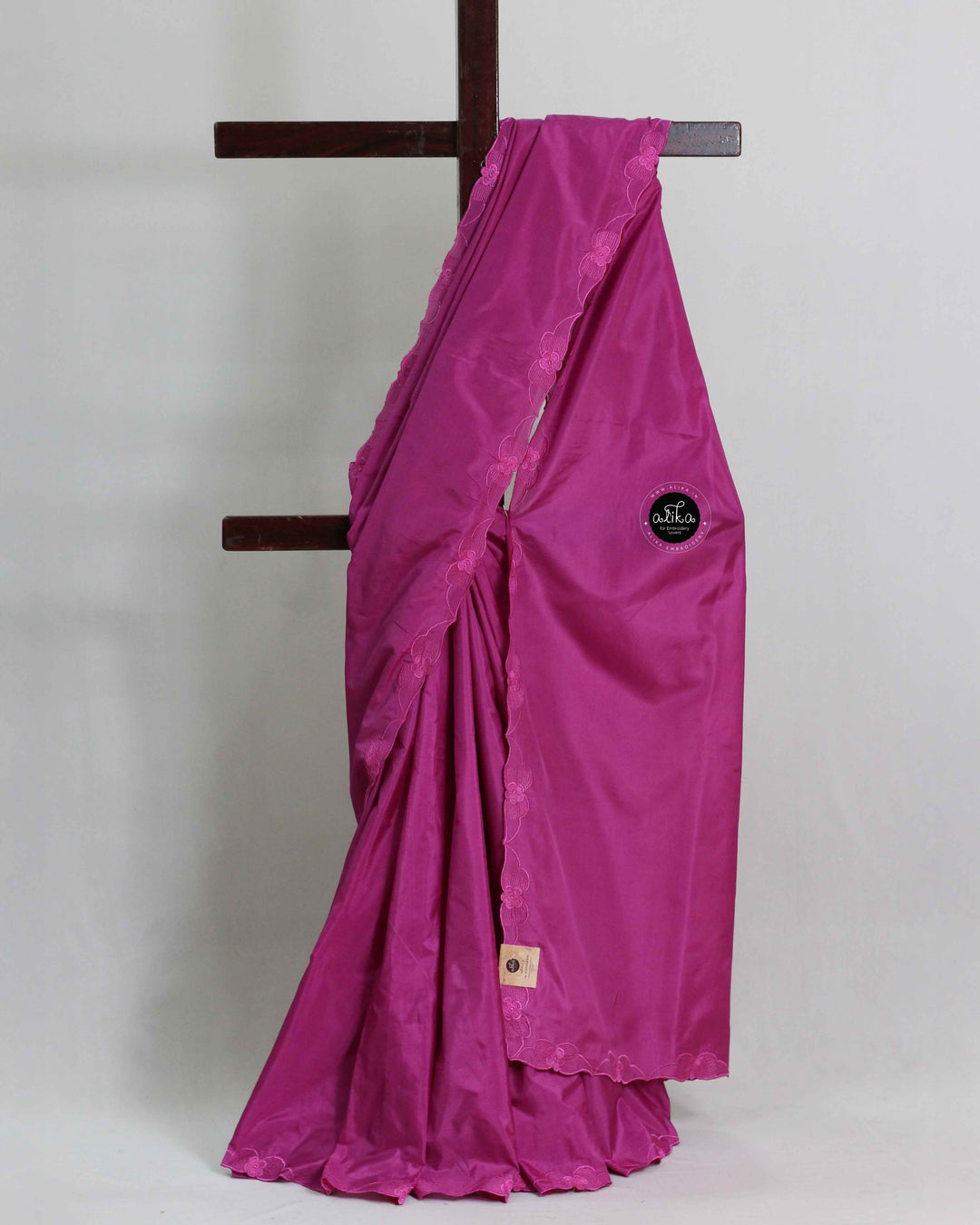 Magenta Semi Silk Saree with Floral Machine Embroidery