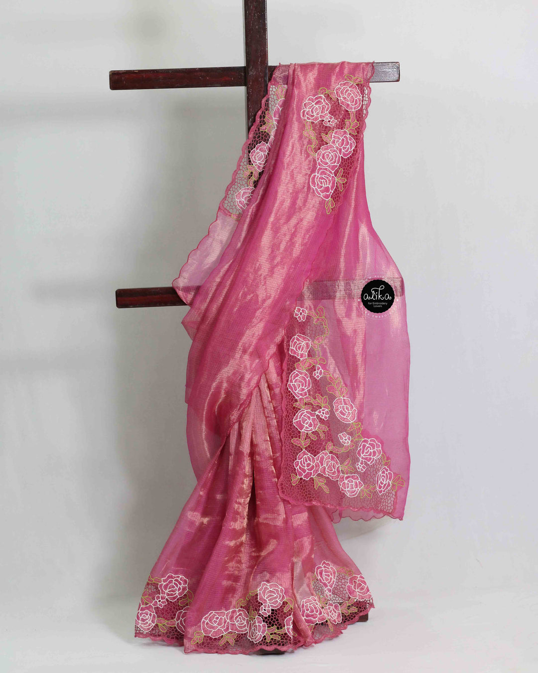 Raspberry Pink Pure Tissue Saree with Floral Twine Cutwork