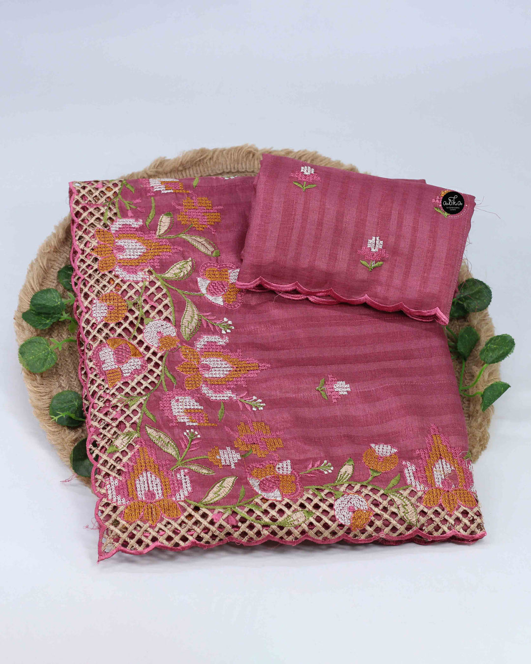 Light Maroon Semi Silk Saree with Floral Cutwork Border