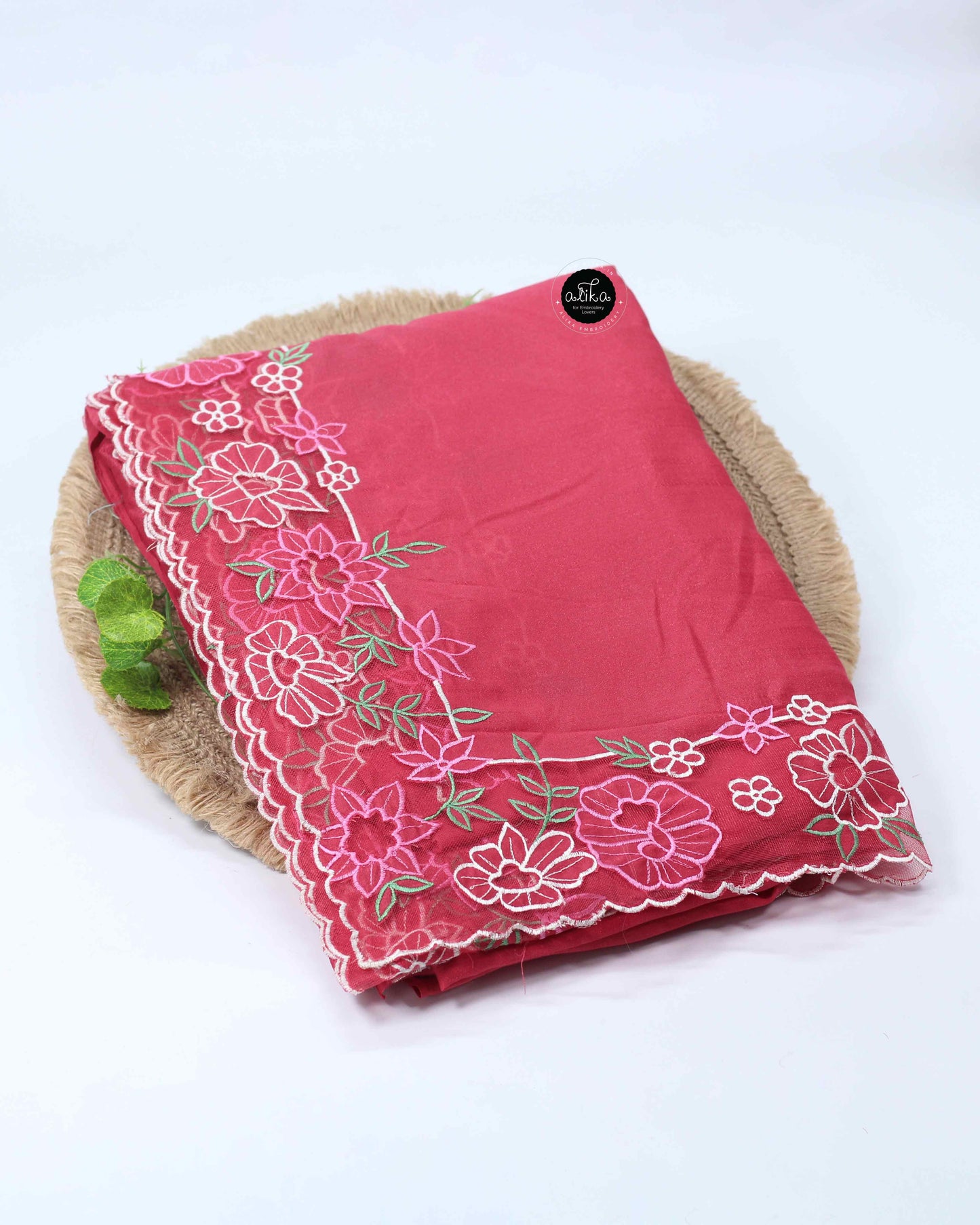 Raspberry Red Soft Silk Saree with Floral Net Appliqué Work – Alika Fashion Store