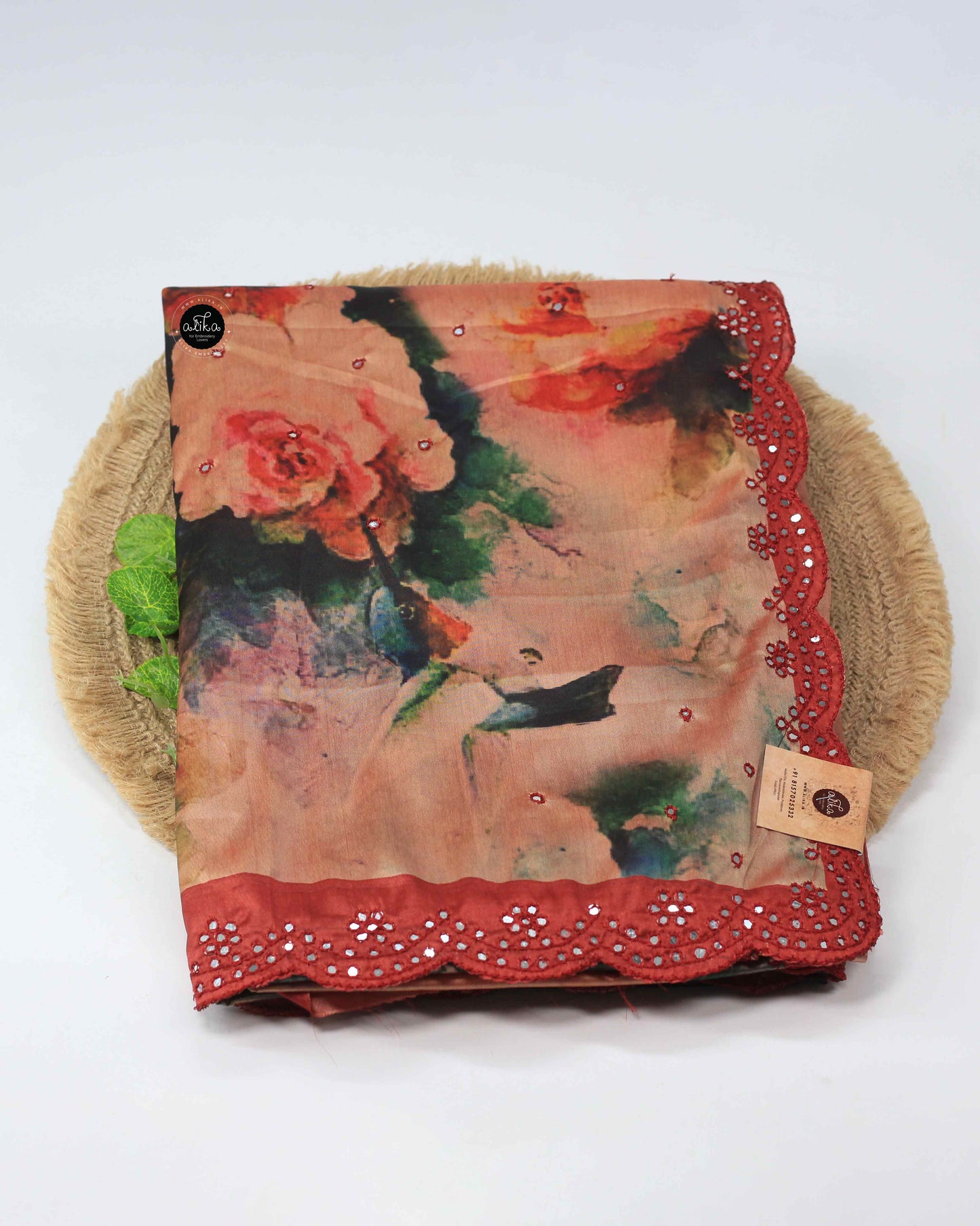 Multi Colour Semi Silk Saree with Floral Embroidery And Mirror work Border