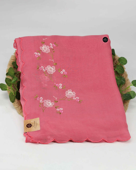 Rose Pink Organza Saree with Floral Machine Embroidery