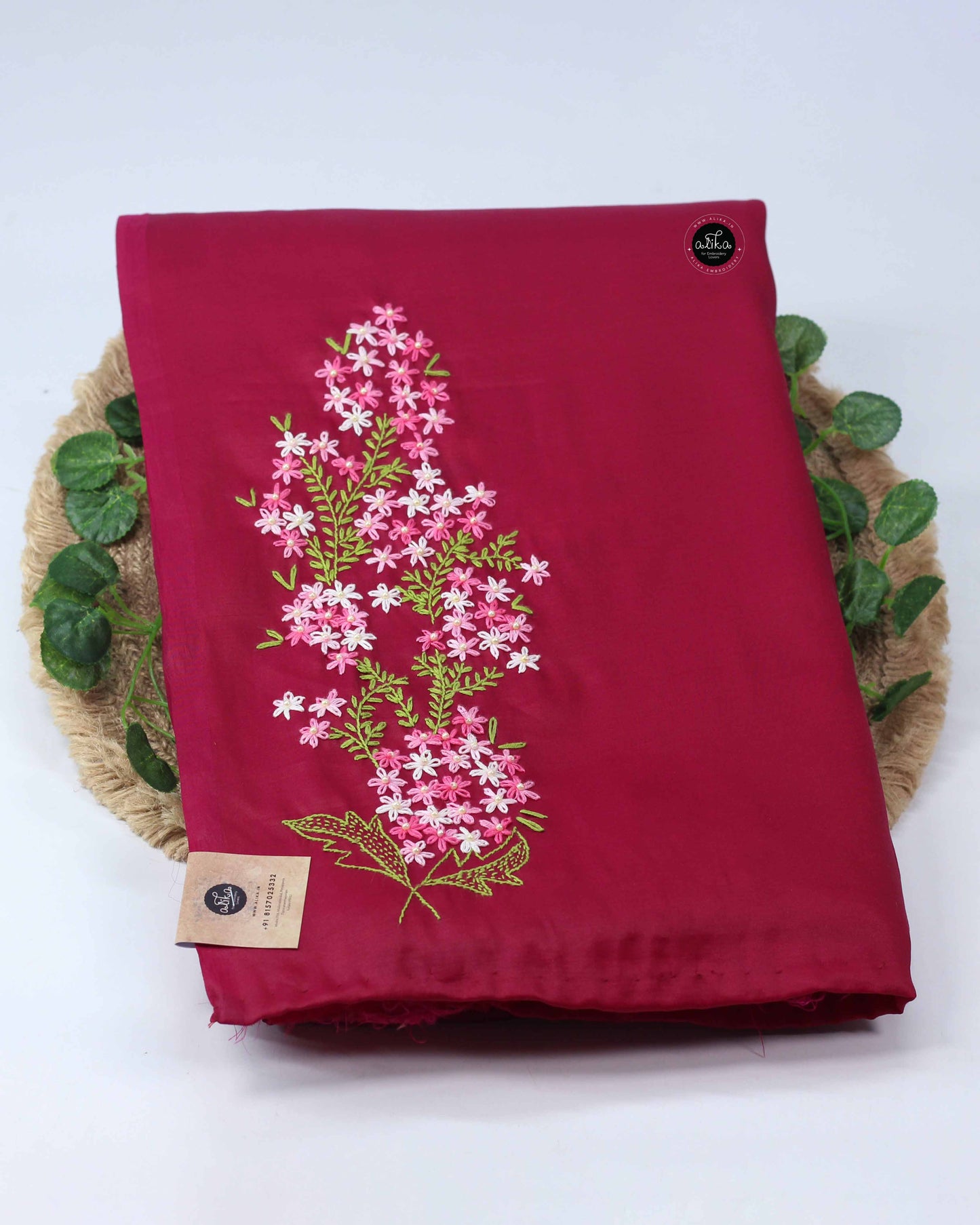 Wine Red Semi Saree with Hand Embroidery and Bead Work