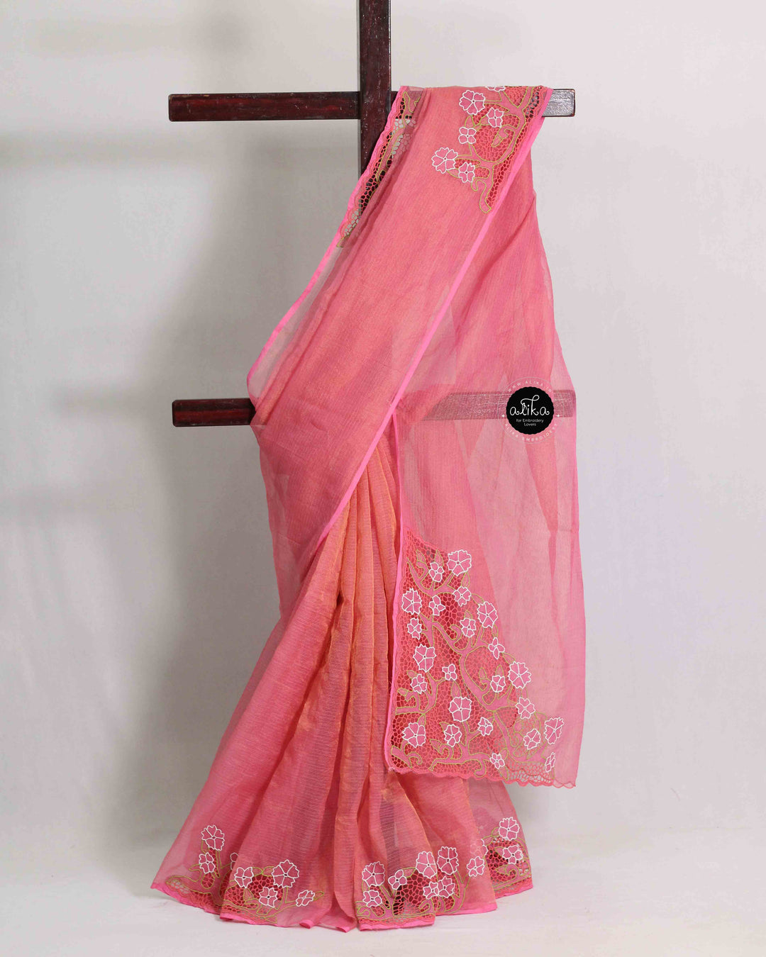 Peach Pure Tissue Saree with Floral Twine Cutwork