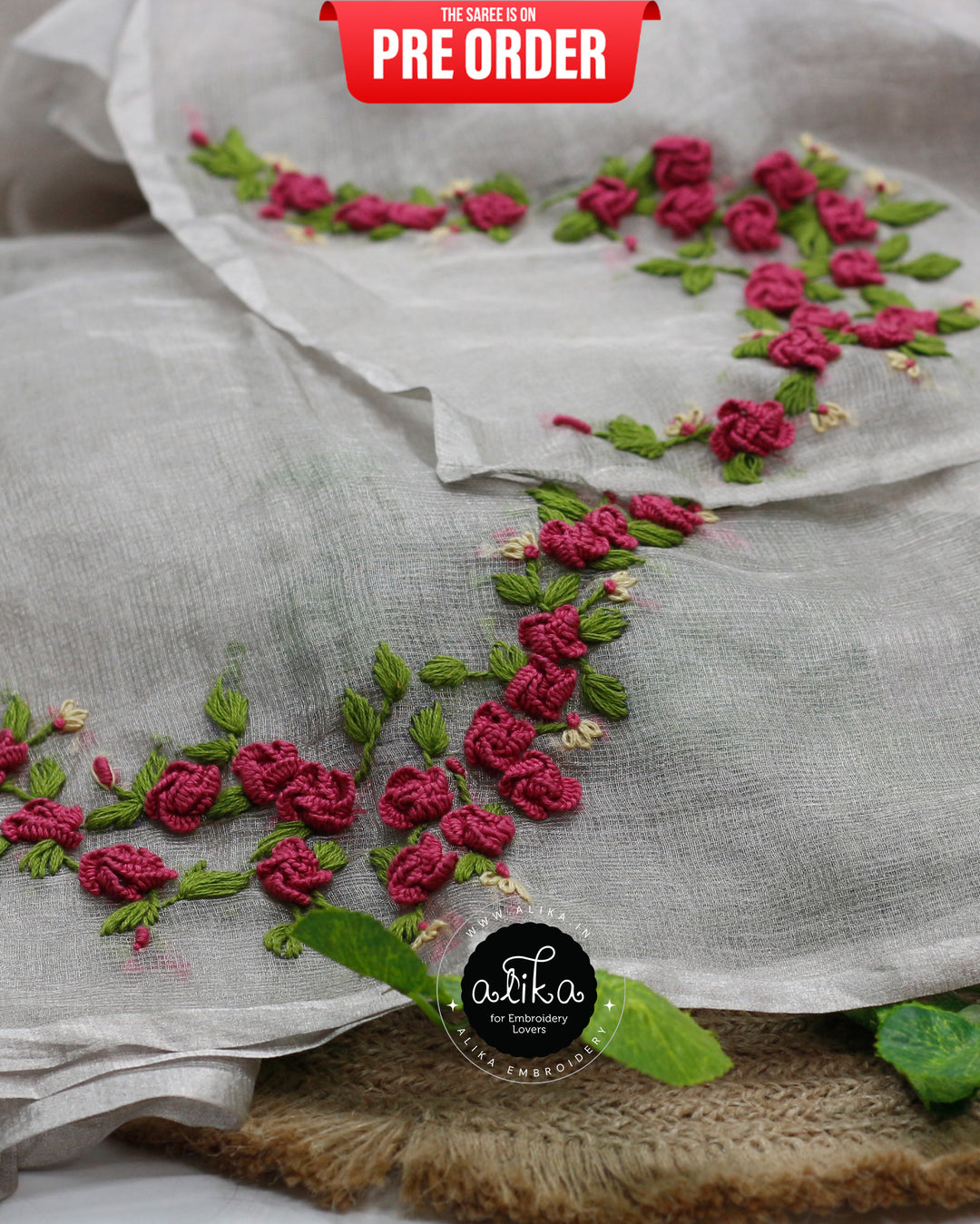 Shimmering Silver Tissue Silk Saree: A Masterpiece of Hand Embroidery