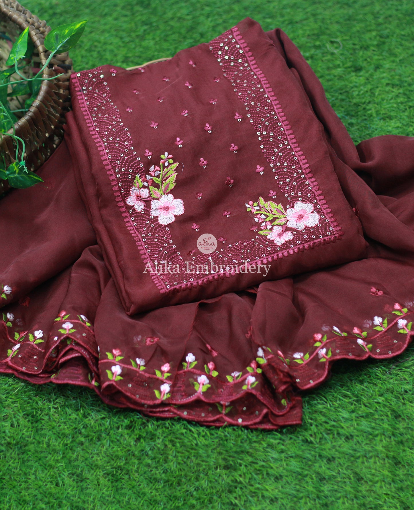 Elegant Maroon Shaded Salwar Suit with Sequins and Embroidery Work
