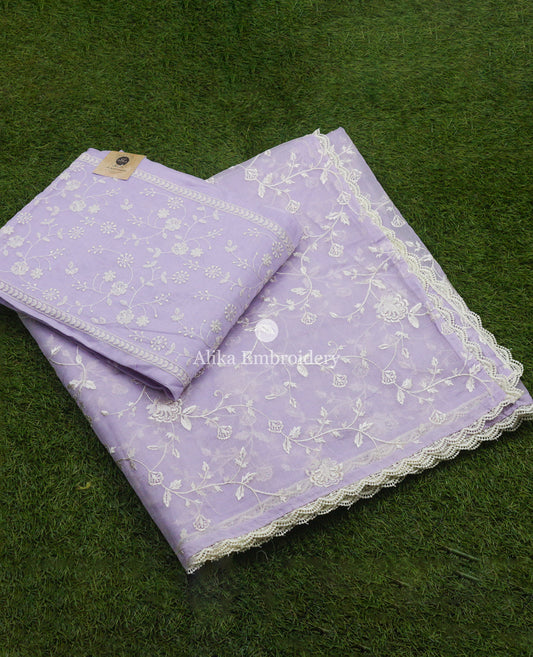 Elegant Lavender Salwar with White Embroidery Work