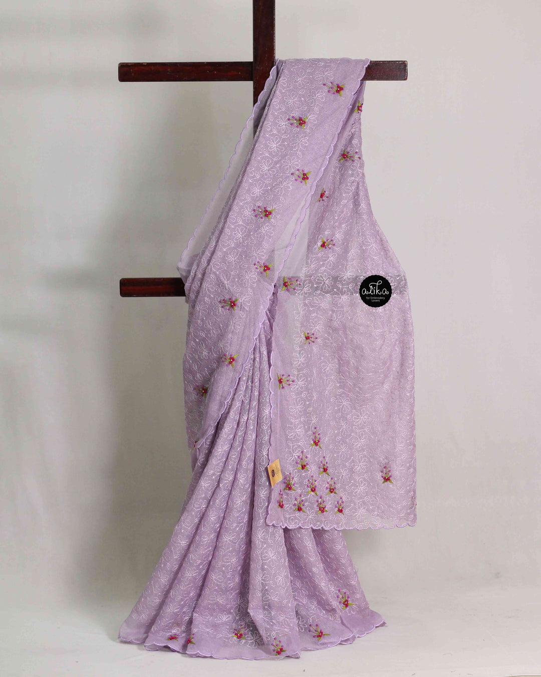 Light Violet Phulkari Saree with Hand Work