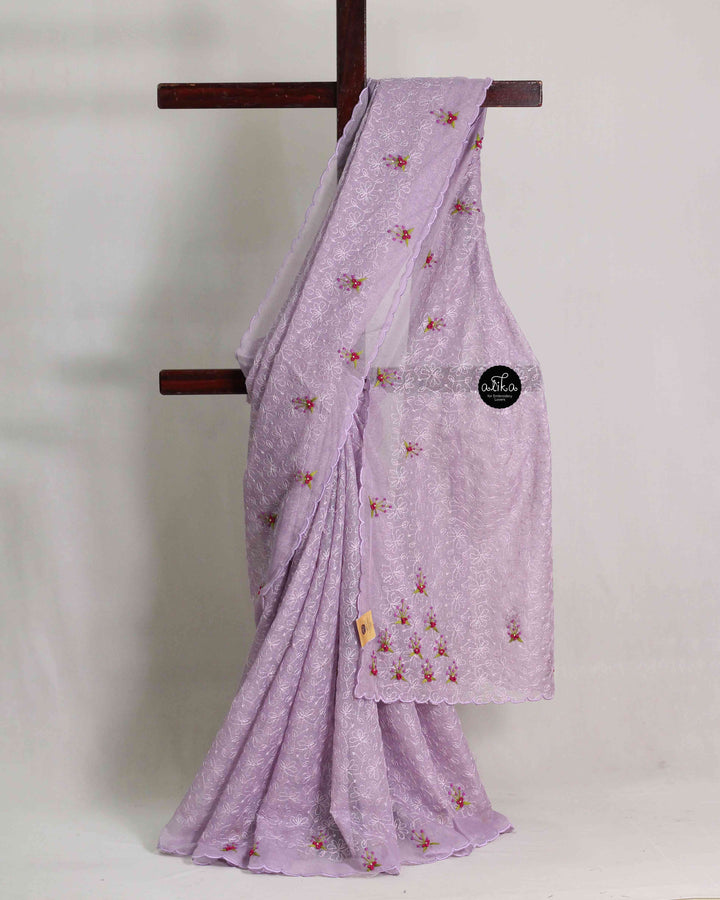 Light Violet Phulkari Saree with Hand Work