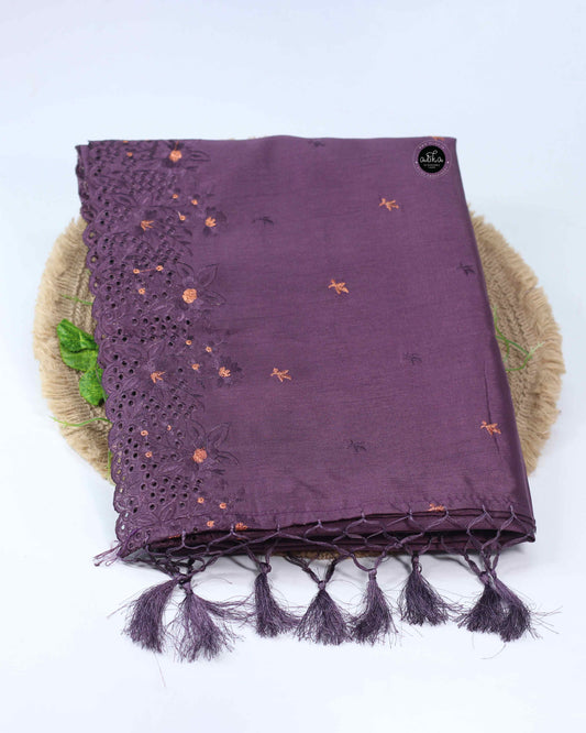 Matte Purple Semi Silk Saree with Floral Cutwork Border