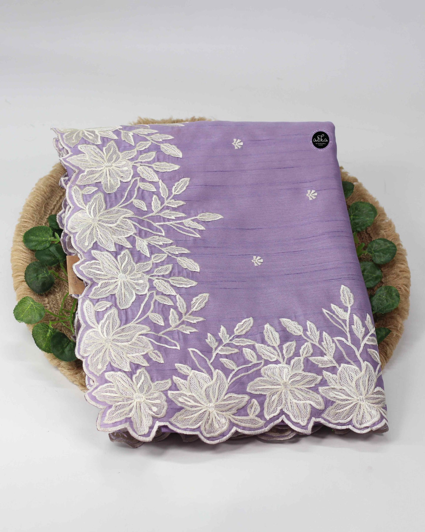 Lavender Semi Silk Saree with Floral Embroidered Border