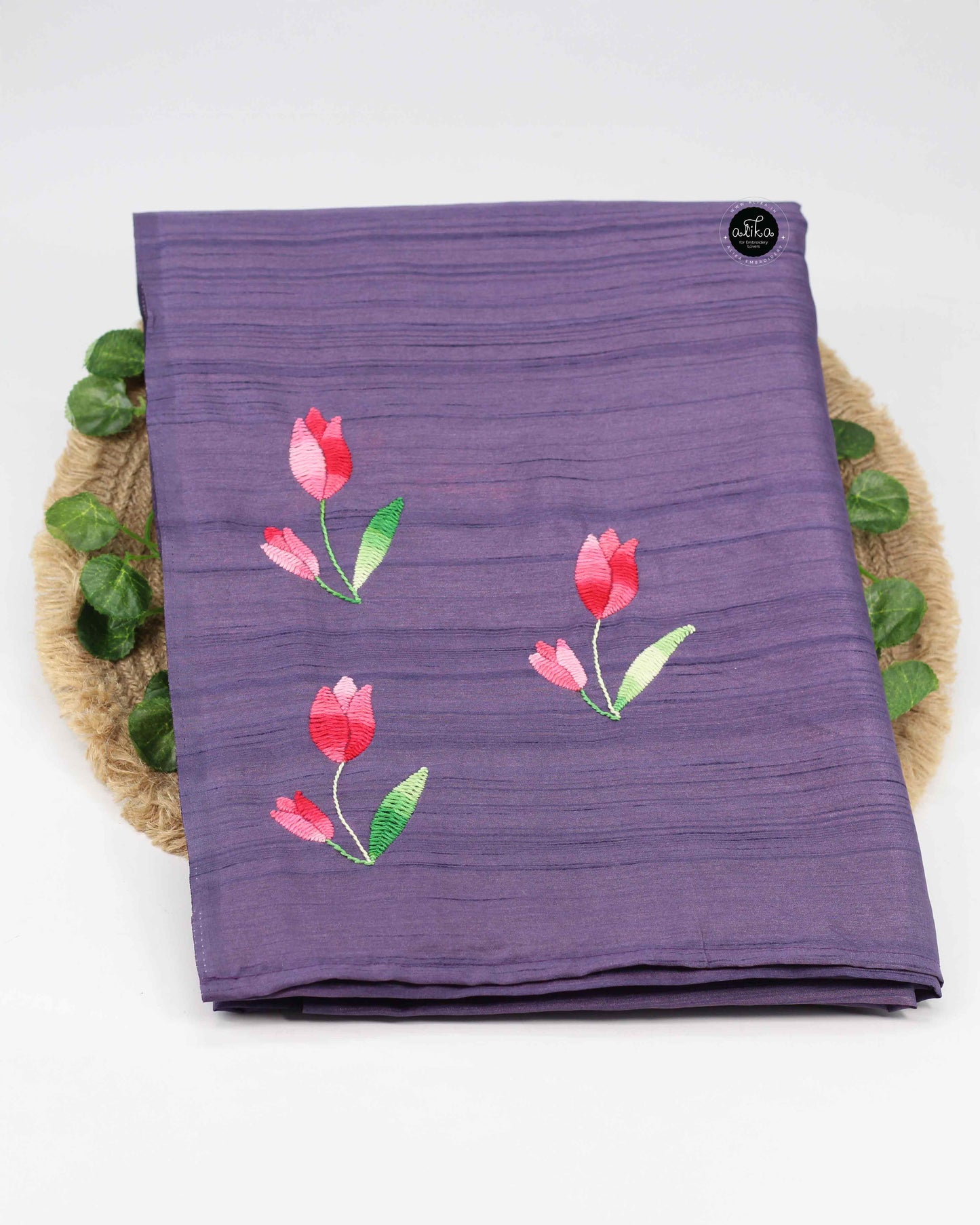 Blue Lilac Semi Silk Saree with Hand Embroidery | Alika Fashion Store