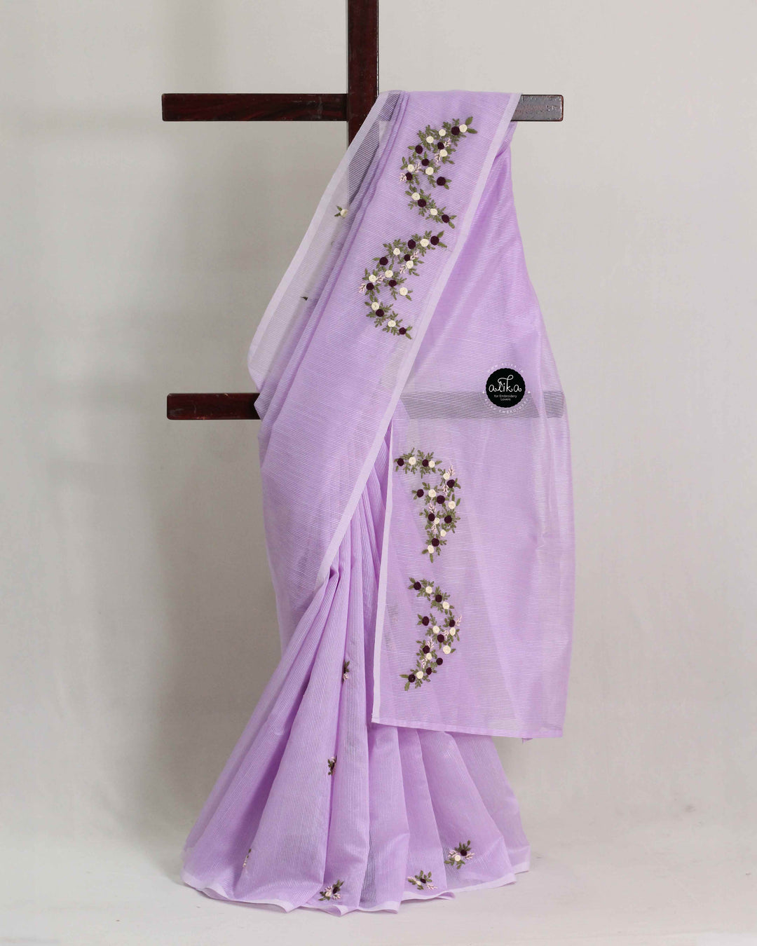 Lavender Kota Saree with Floral Hand Embroidery