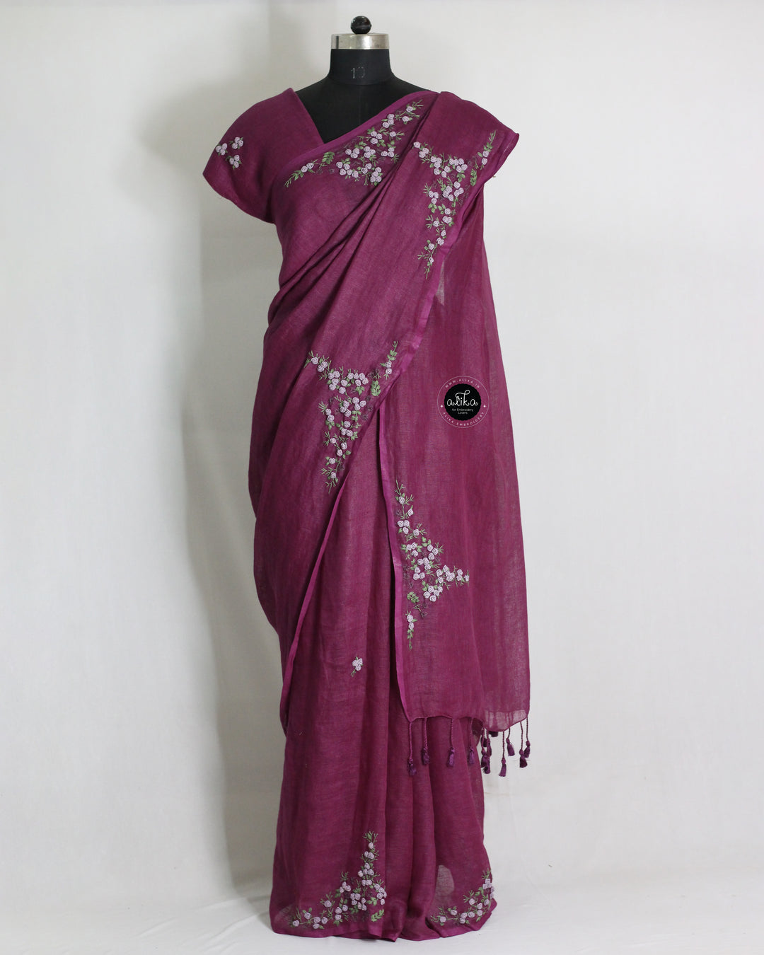 warm Purple Linen Saree with Exquisite Bullion Work – Elegant &amp; Sophisticated