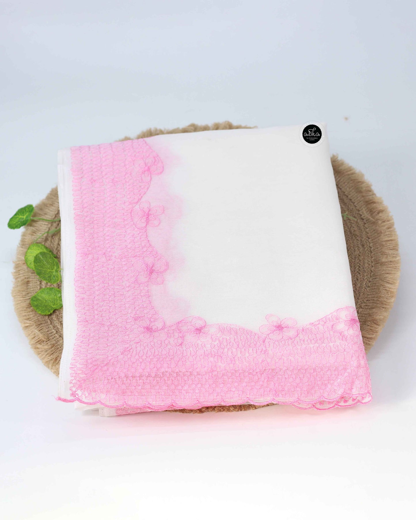 White Kota Saree with Floral Full Border