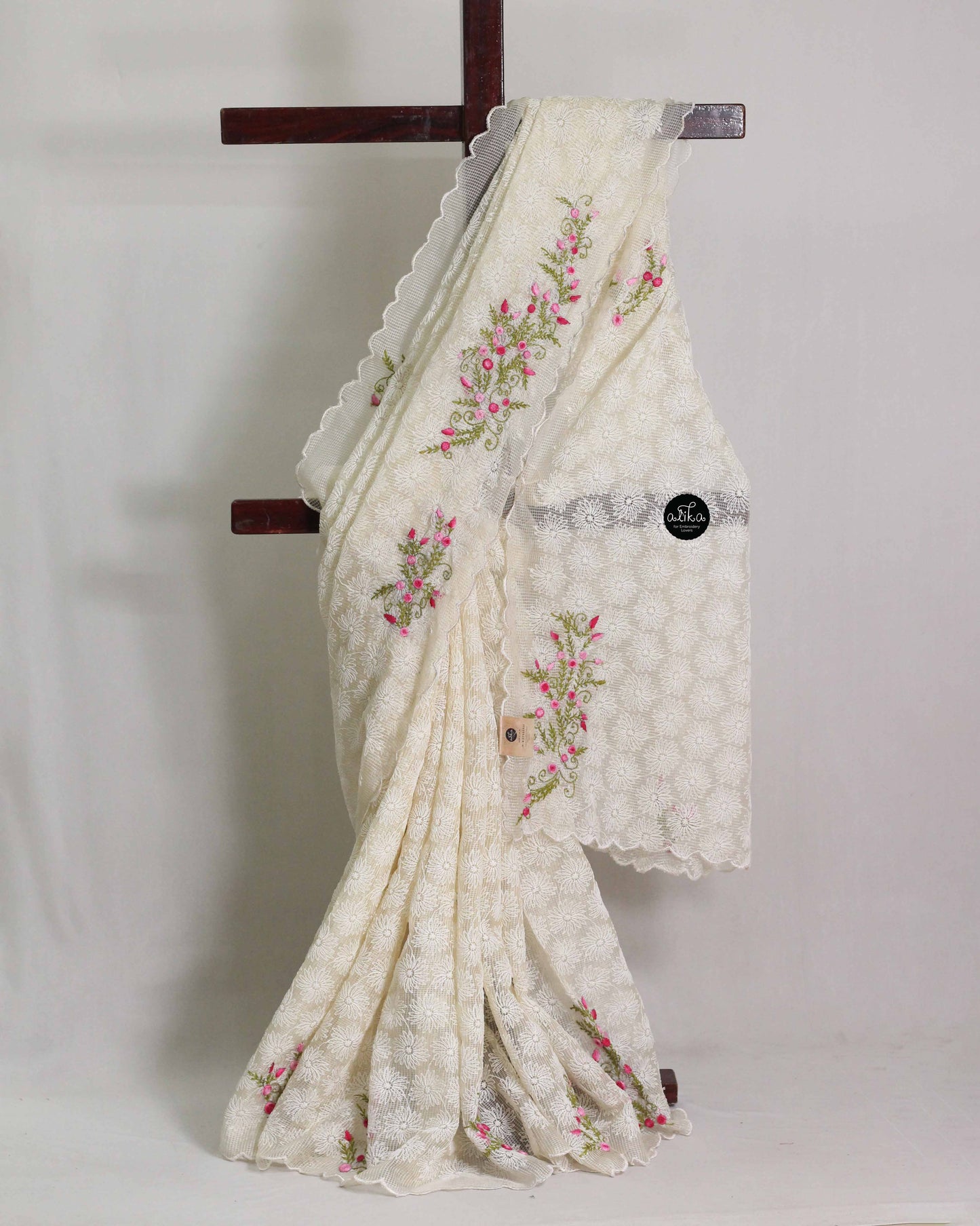 Cream Phulkari Saree with Floral Hand Embroidery