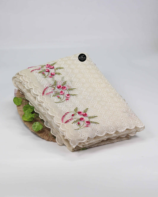 Off White Phulkari Saree with Bullion Work – Elegant Traditional Wear by Alika Fashion Store