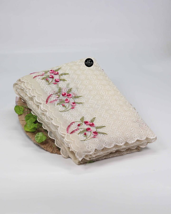 Off White Phulkari Saree with Bullion Work