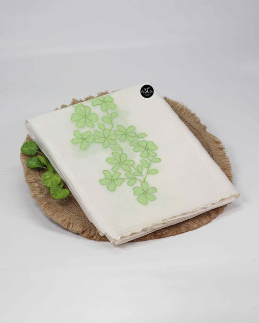 White Kota Saree with Green Shadow Appliqué Work – Alika Fashion Store