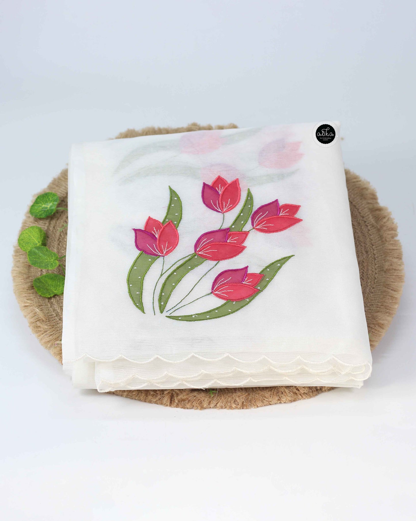 white kota saree with multi colour applique work