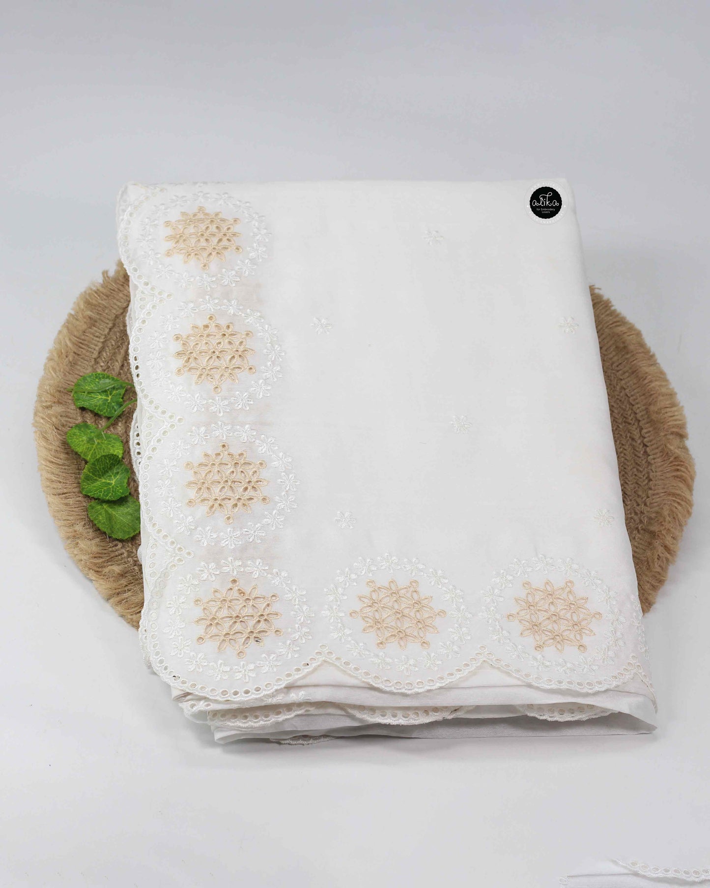 White Semi Silk Saree with Floral Full Border Cutwork