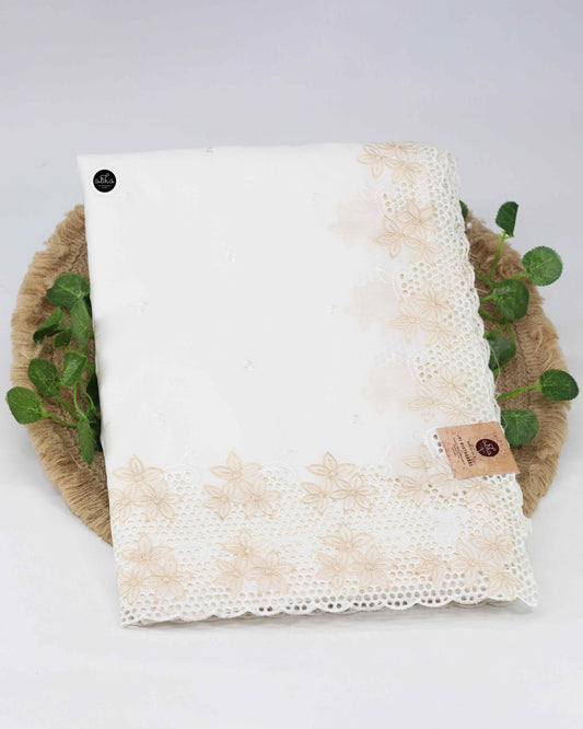 White Semi Silk Saree with Floral Full Border Cutwork
