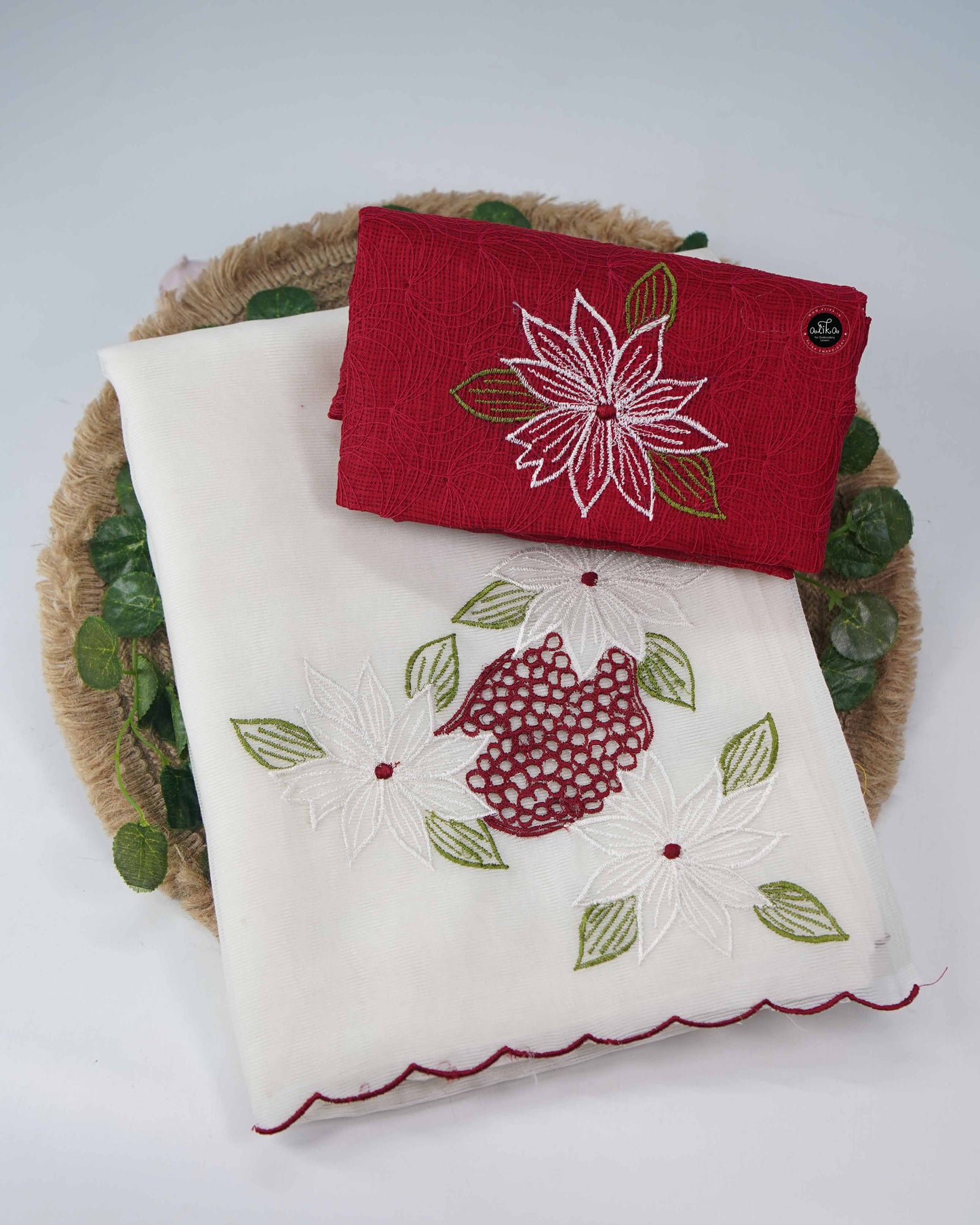 Off White Kota Saree with Floral Cutwork Embroidery