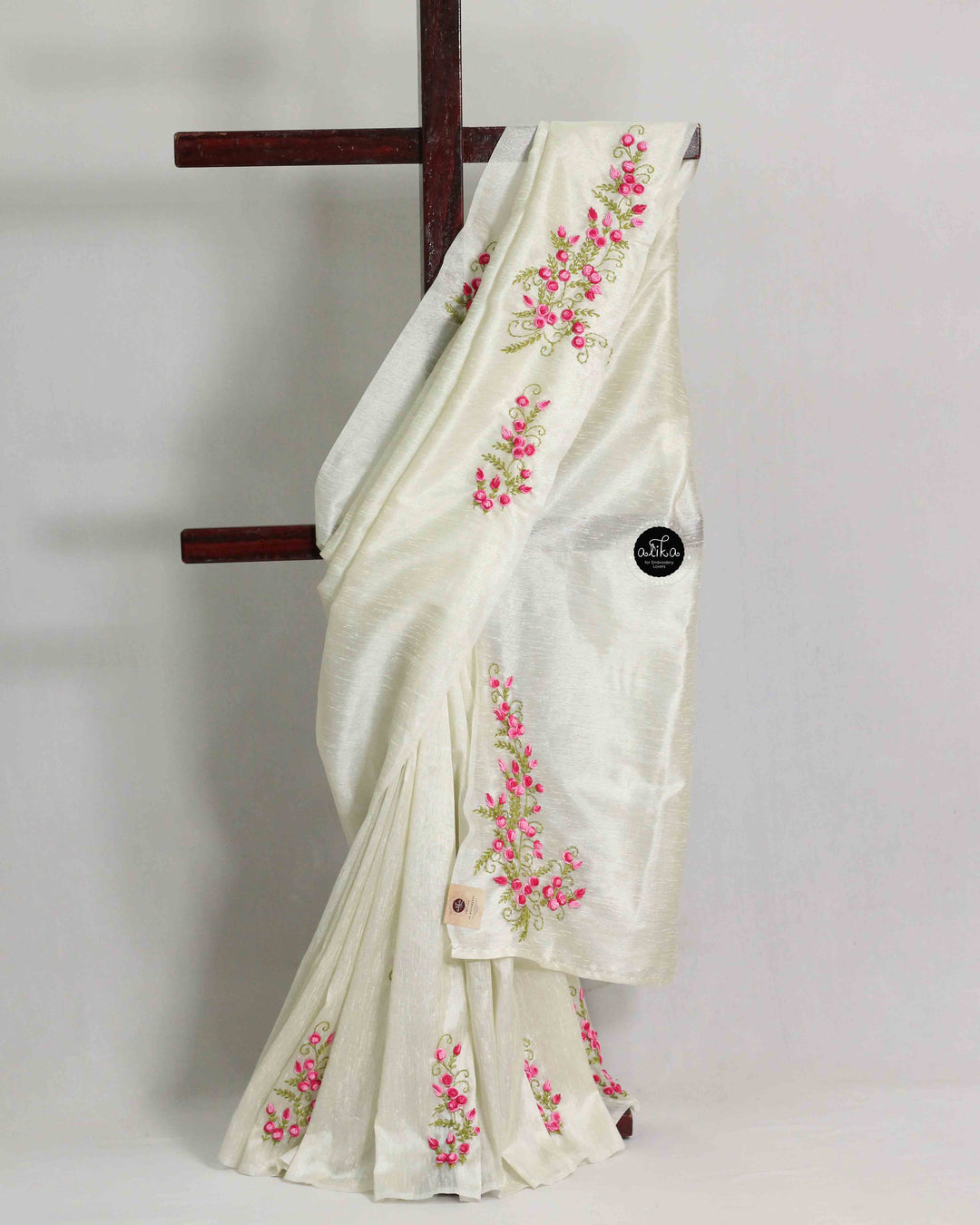 Cream Semi Silk Saree with Floral Hand Embroidery