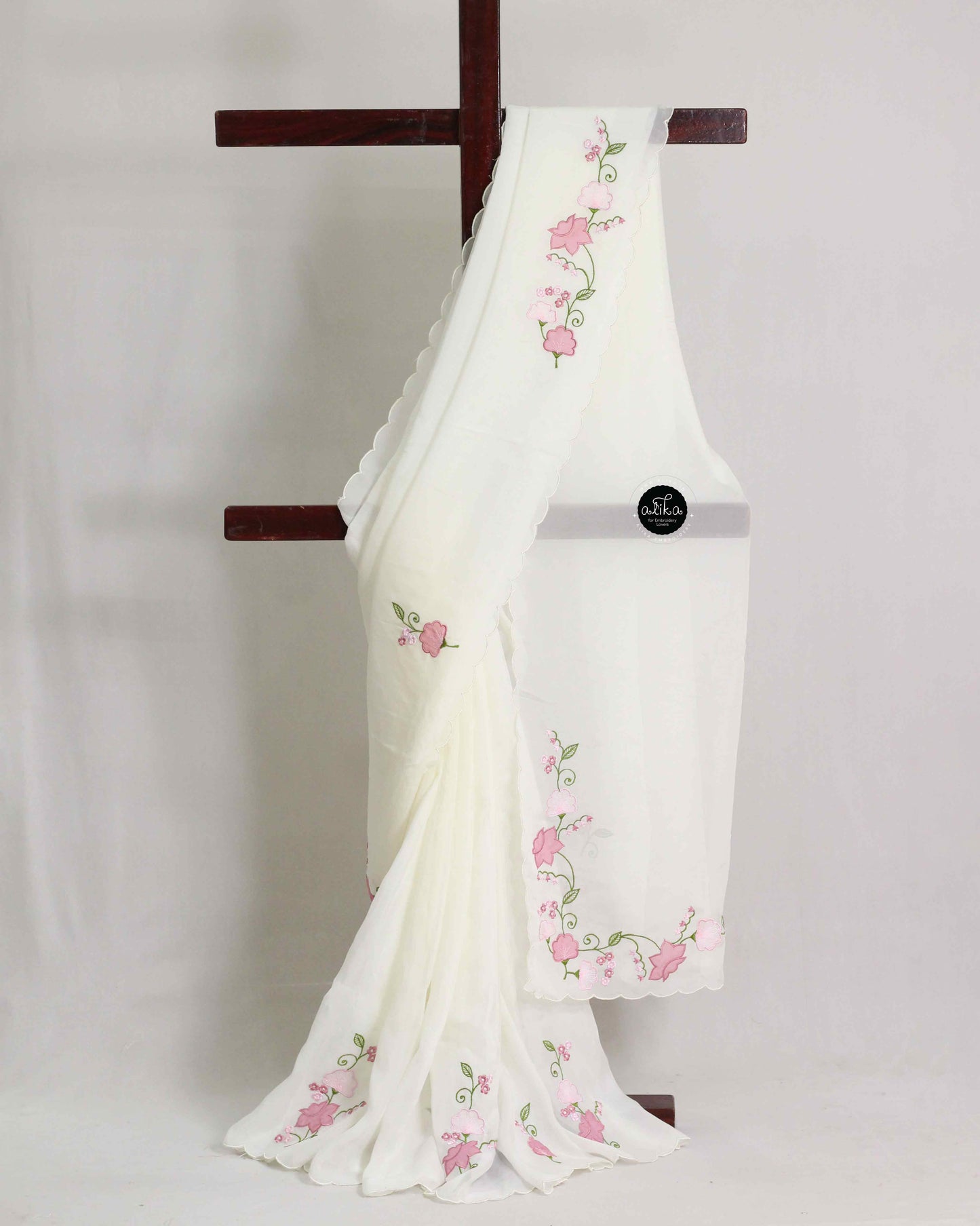 Off White Organza Saree with Floral Applique Work