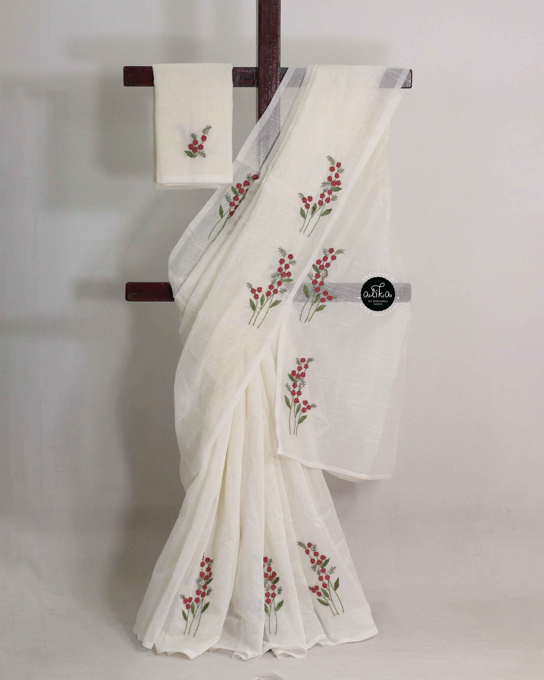Off-White Kota Saree with Bullion Embroidery