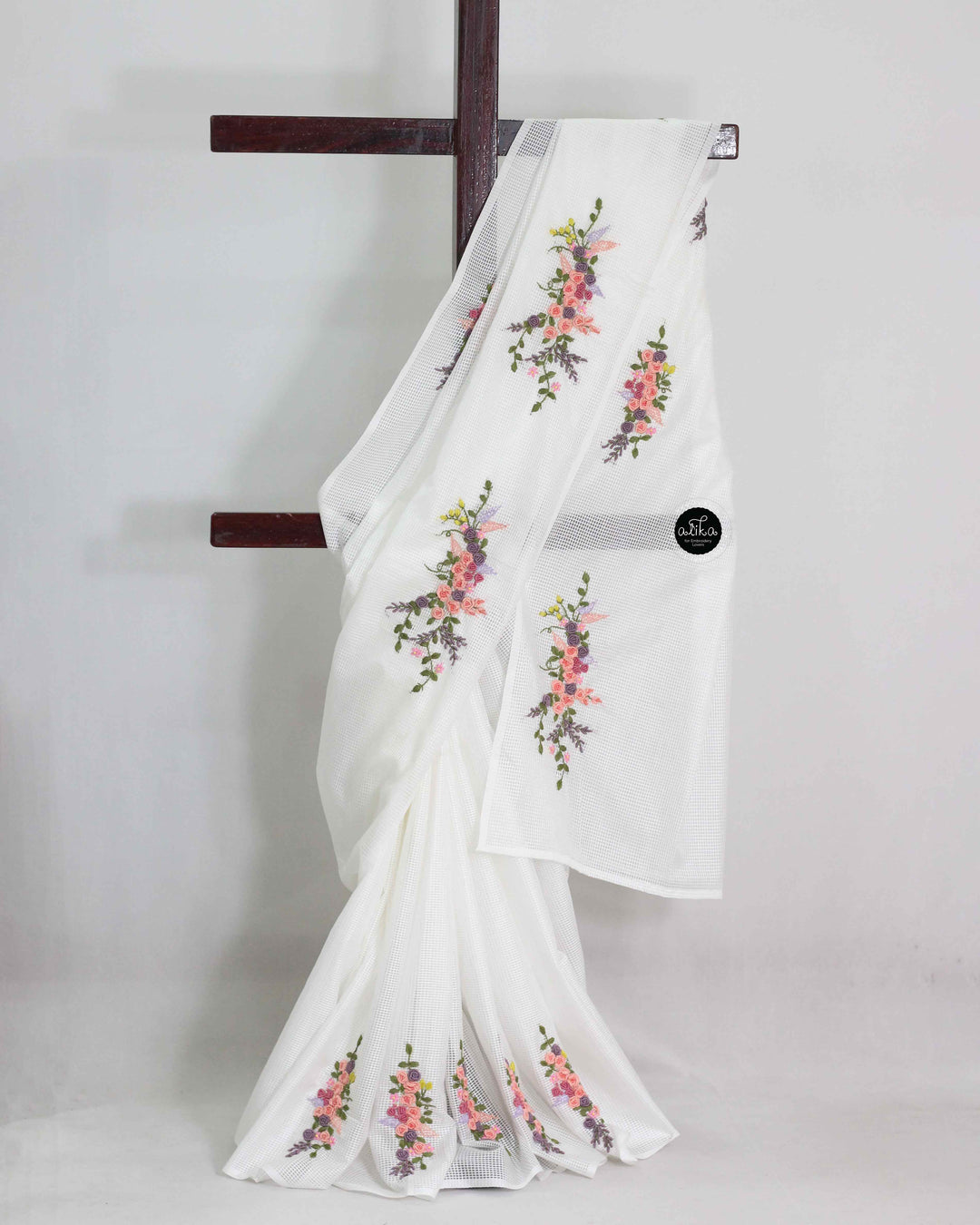 White Bagalpuri Saree with Floral Heavy Hand Embroidery
