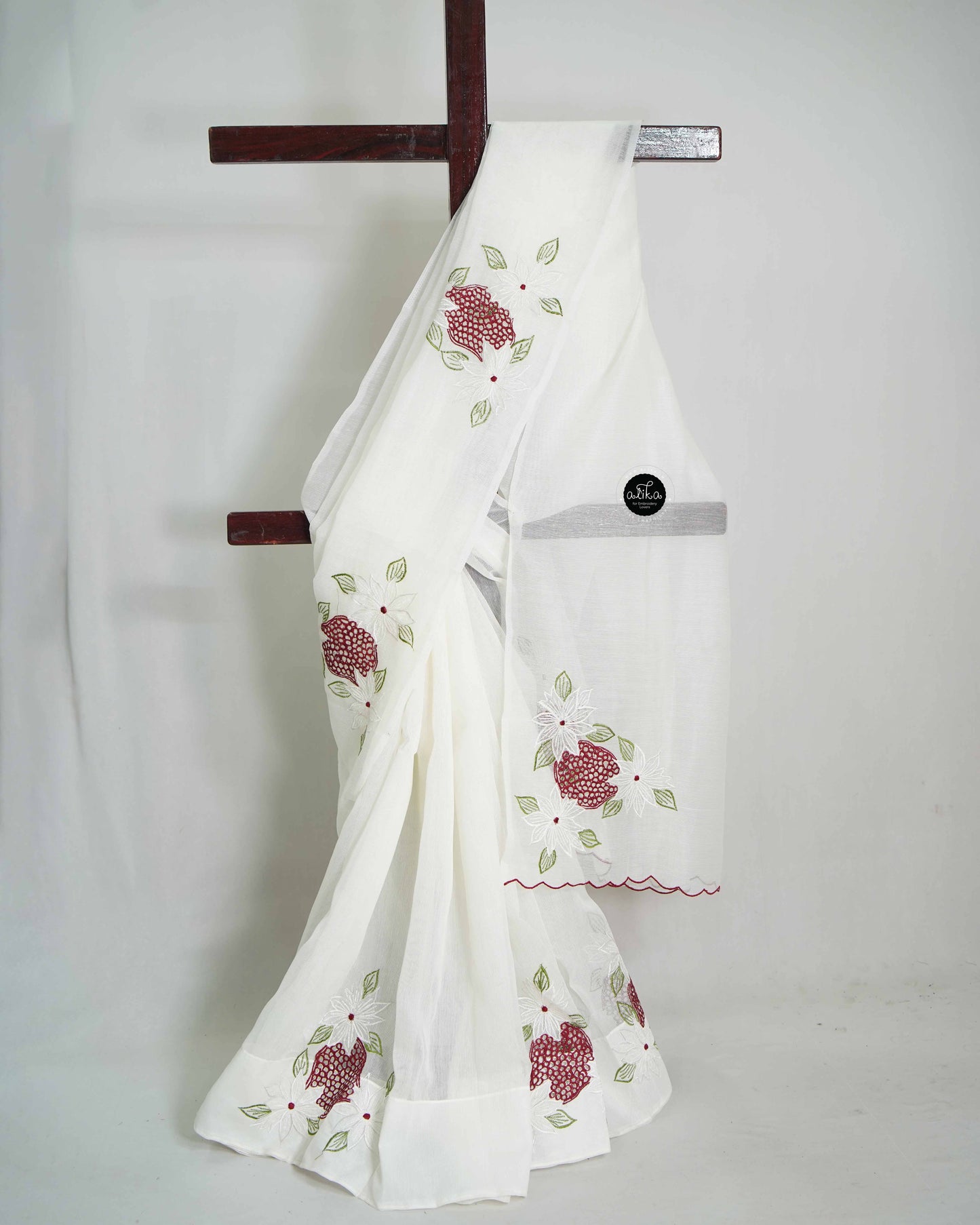 Off White Kota Saree with Floral Cutwork Embroidery