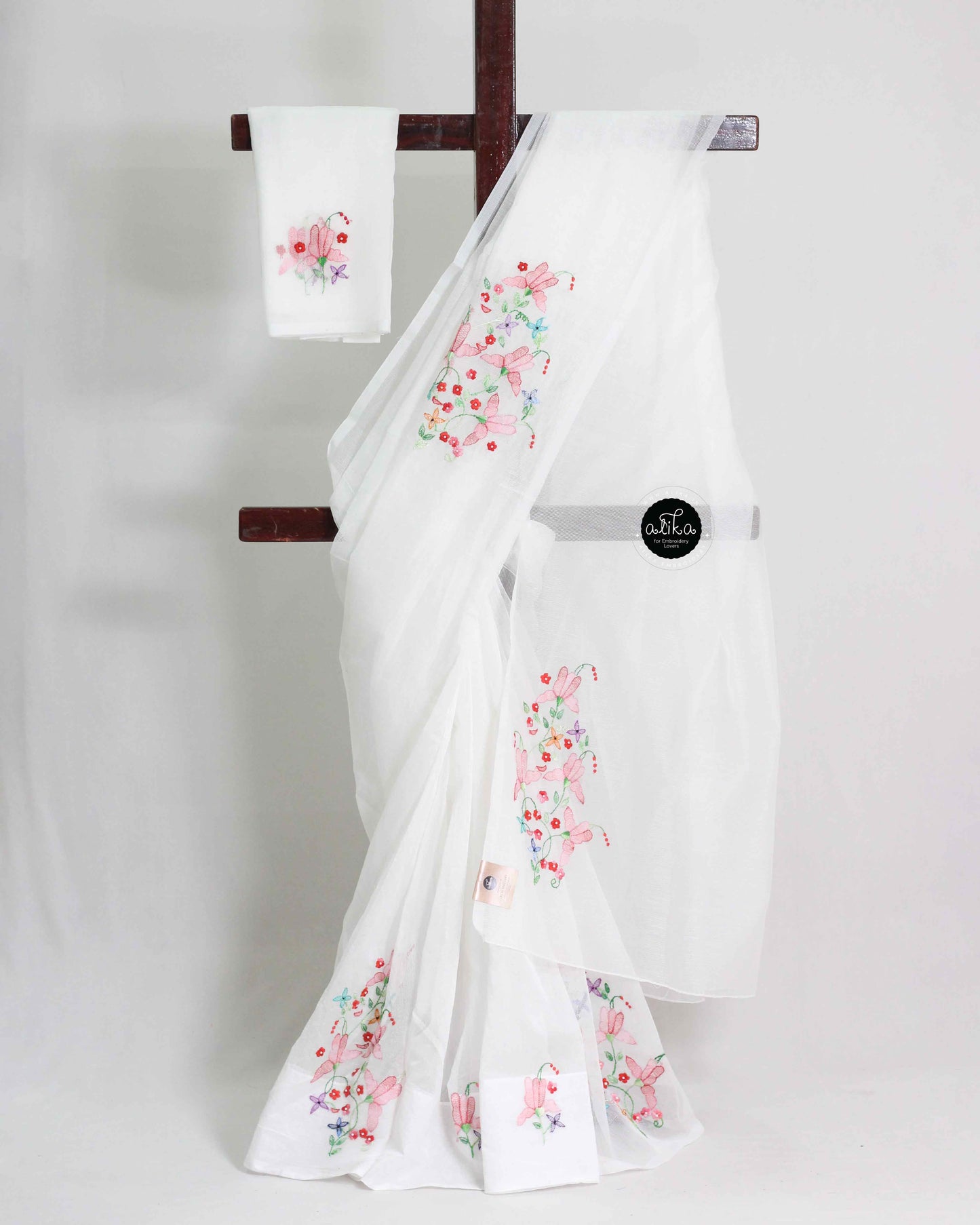 White Kota Saree with Shadow Embroidery
