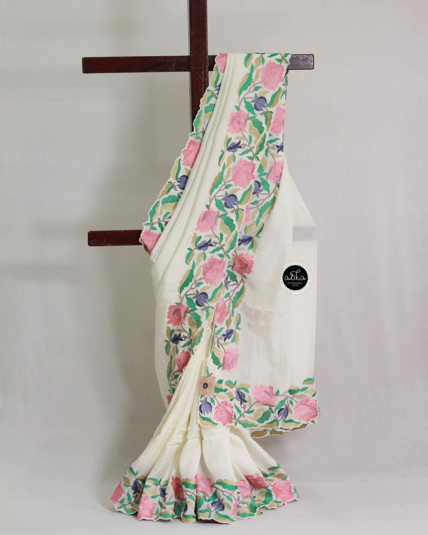 Off White Uppada Silk Saree with Multi Colour  Floral Border